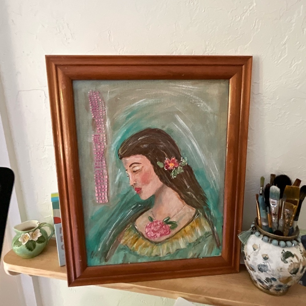 Mixed Media Art Painting Woman 11x14 Framed Canvas